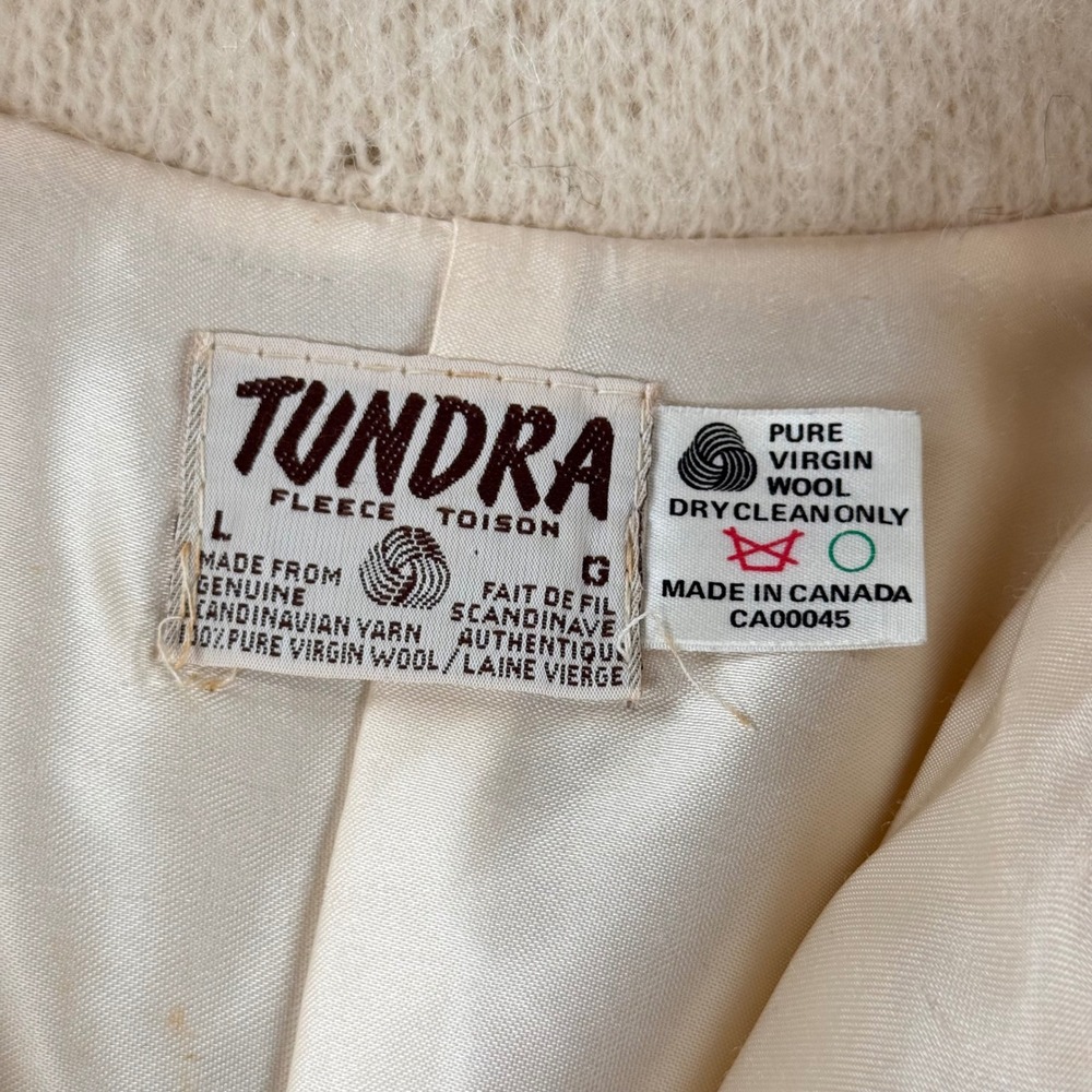 Tundra Fleece Toison Vintage Wool Zip Up Cardigan Jacket Cream Snowflake Large - Picture 2 of 11
